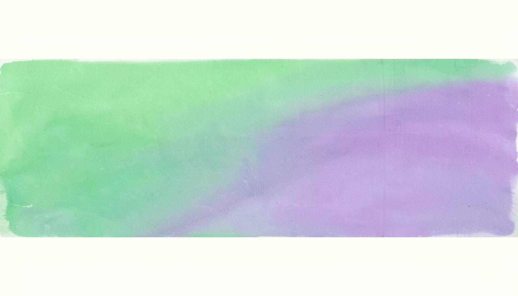 A matte gouache painting of a decorative horizontal band with a soft green-to-purple blurred gradient, suggesting a gentle, crafty atmosphere.